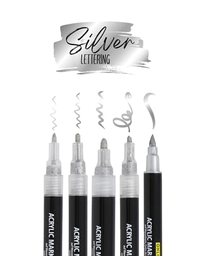 Marker doré Online, stylos acryliques pour feutres à peinture handlettering, boir, verre et plastique, 5 pointes différe — Argenté