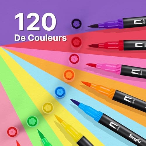 TongFu Feutres Coloriage Adulte Multiusage, Mandala et Bullet Journal, Doublent Pointe Aquarellable, 120 Couleurs pour D