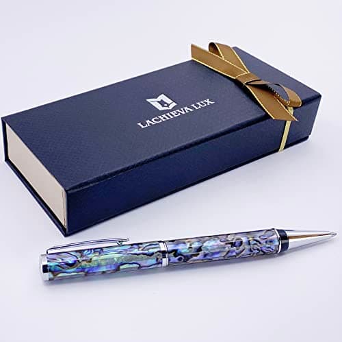 Stylo plume LACHIEVA Schmidt coquillage d'ormeau pointe fine pour homme et femme coffret cadeau fête — Bleu