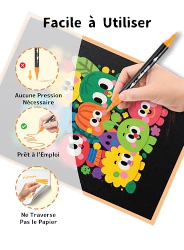 AEDAGA 60 Couleurs Feutre Acrylique pour Artistes et Enfants, Marqueur Acrylique Double Pointe avec Pinceau et Pointe Fi