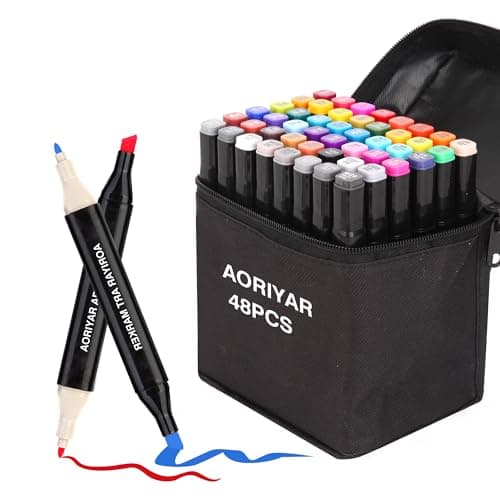 Feutres à alcool Aoriyar 48 Couleurs Adultes Artiste Coloriage Rapide Séchage Sac Transport TwinMarkers (48 COLOR)