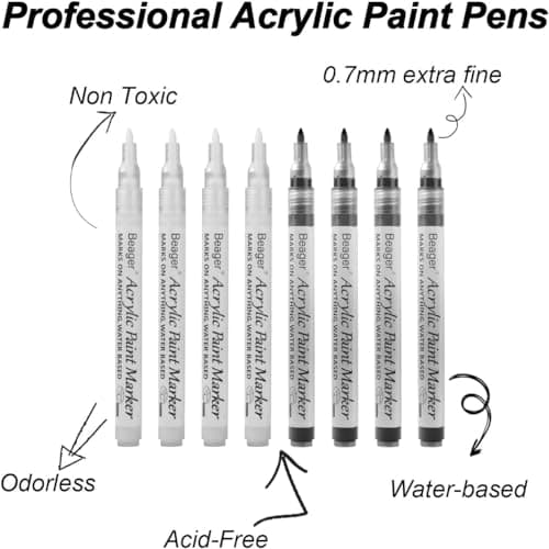 Stylos de peinture acrylique Blancs Noirs 8 Pièces Marqueurs Permanents Beager
