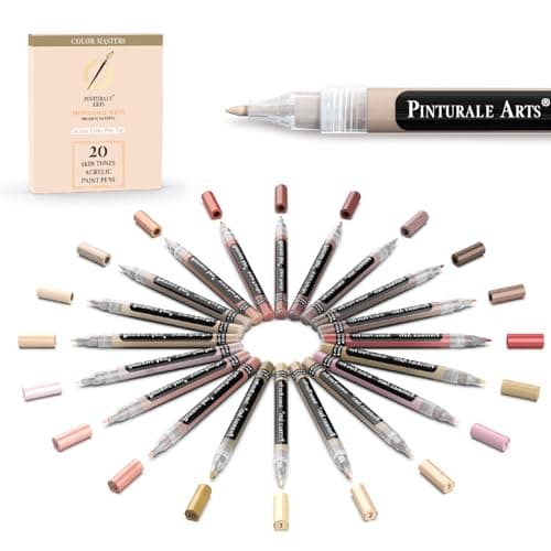 Pinturale Arts® Feutres Acrylique Couleur Peau 20pcs | Pointe Fine 0,7mm | Pour Coloriage Bois Verre Pneu Pierre| Séance