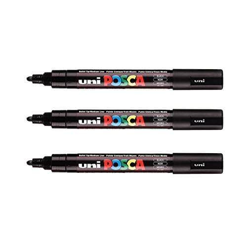 Marque POSCA Mitsubishi 3 Marqueurs Blancs PC5M Pointe Conique Pour Peinture à Base d'Eau Tous Supports.createClass() — Noir