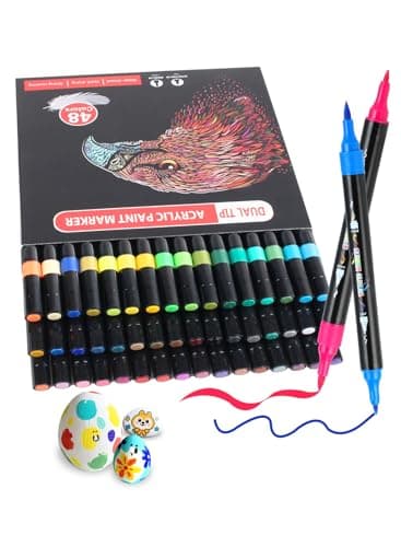 AEDAGA 60 Couleurs Feutre Acrylique pour Artistes et Enfants, Marqueur Acrylique Double Pointe avec Pinceau et Pointe Fi — 48 Couleurs