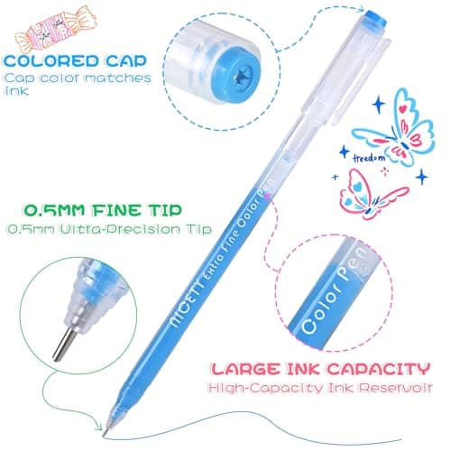 NICETY Stylo Gel Couleur pour Adultes – Set de 168 Feutres Gel avec Pointe Fine 0,5mm – Enfants & Adultes – Dessin, Colo