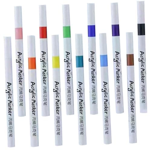 DIYEAH Marqueurs de peinture acrylique multifonctions colorés pour dessin et écriture portables 12 pièces