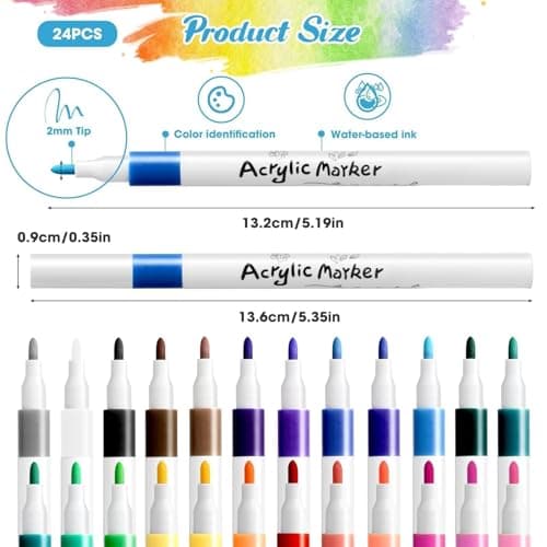 Marqueur Peinture Acrylique Newatty 24 Couleurs Perfectionneuse d'Art Imperméable Verre Toile Bois Plastique Papier pour