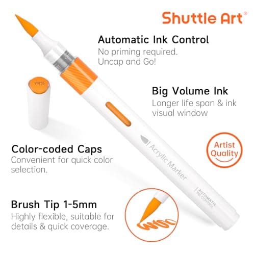 Marqueurs Acrylique Shuttle Art Feutre 60 Couleurs pour Calligraphie et Bricolage, Éco-Confiabilidade GRS, Idéal pour Ar