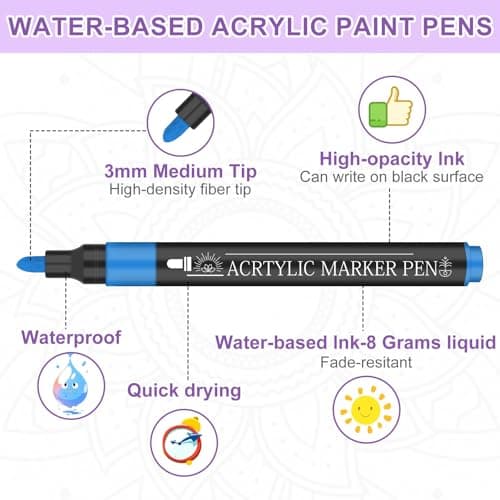 Stylos Peinture Acrylique 60 Feutres – Séchage Rapide, Résistant et Couleurs Vives