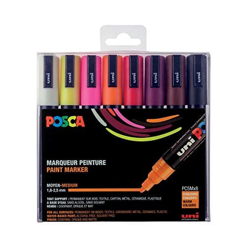 Marque POSCA Mitsubishi 3 Marqueurs Blancs PC5M Pointe Conique Pour Peinture à Base d'Eau Tous Supports.createClass() — COULEURS CHAUDES