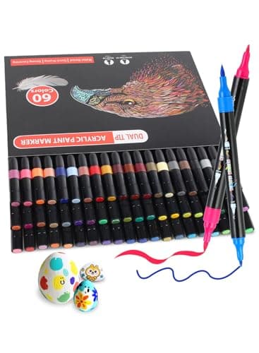 AEDAGA 60 Couleurs Feutre Acrylique pour Artistes et Enfants, Marqueur Acrylique Double Pointe avec Pinceau et Pointe Fi