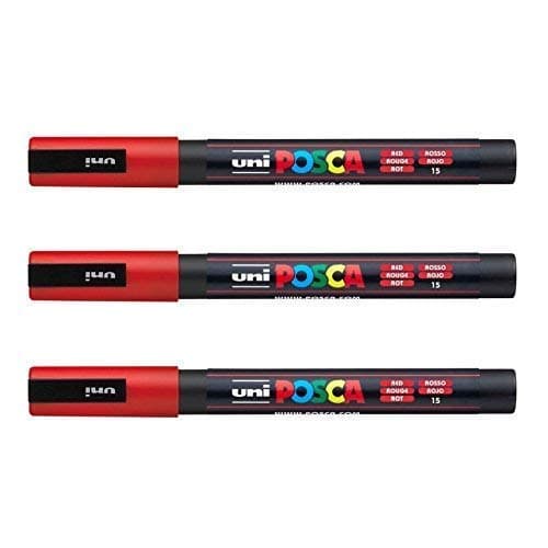 Posca Marqueurs PC-3 M Uni-Ball + Gamme complète de 40 couleurs disponibles + Artisans et passionnés + Décoration et art — Red