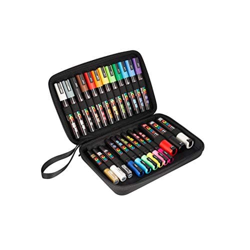 POSICA Mitsubishi Pencil Mallette 24 Marqueurs Fines à Pointes Extra-Fin / Moyennes / Biseautées Tout Support - Marqueur