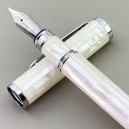 Stylo plume LACHIEVA Schmidt coquillage d'ormeau pointe fine pour homme et femme coffret cadeau fête — Blanc-2