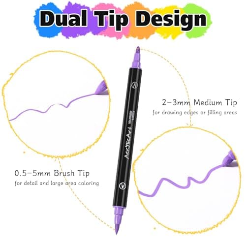 Diboniur 24 Couleurs Feutre Acrylique pour Adultes, Stylo Feutre Double Pointe Aquarelle, Acrylic Marker Idéal pour Colo