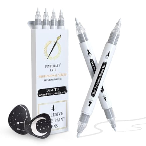 Pinturale Arts Feutre Acrylique Noir Lot de 4 | Marqueur Acrylique Noir Double Pointe Fine 0,7mm 3mm | Pour Bois Verre P — Blanc