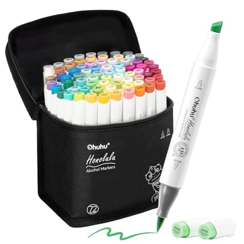 Ohuhu Marqueurs a Alcool 320 Couleurs, Pointe Double Artiste Etudiants, Feutres Adulte Pour Coloriage Calligraphie — 72 Colorés