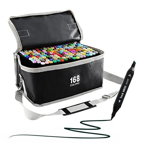 Ordeluxe 120 couleurs feutre à alcool pour artistes et adultes à colorier, séchage rapide en une seconde, avec étui de t — 168 Couleurs