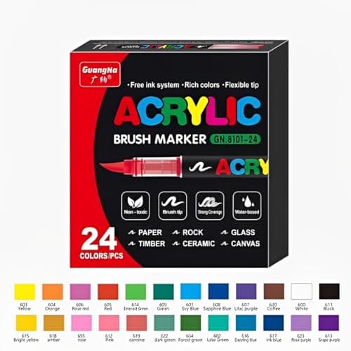 FyBAPRO Acryliques pour Adultes - 24 Couleurs Marqueurs Pinceau en Acrylique pour Coloriage, Calligraphie, DIY et Art su