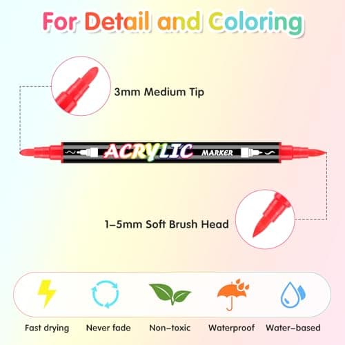 Feutre acrylique Sonlaryin 60 couleurs pour peinture, bricolage et toile, Marqueur acrylique Sonlaryin double pointe pou