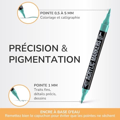 Feutre acrylique Zenacolor 72 couleurs - Double pointe - Feutres coloriage adulte - Diverses surfaces - Pochette incluse
