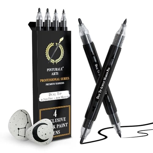 Pinturale Arts Feutre Acrylique Noir Lot de 4 | Marqueur Acrylique Noir Double Pointe Fine 0,7mm 3mm | Pour Bois Verre P