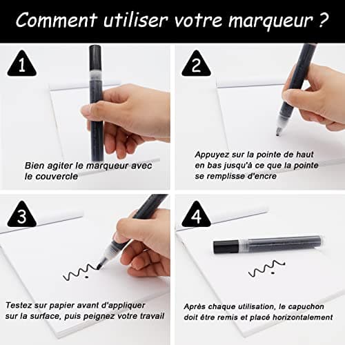 JEFFNIUB Marqueur Acrylique Noir Pointe Large 2-3mm pour Artiste Professionnel, Lot de 6, Peinture Permanent pour Verre,