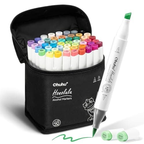Ohuhu Marqueurs a Alcool 320 Couleurs, Pointe Double Artiste Etudiants, Feutres Adulte Pour Coloriage Calligraphie — 48 Colorés