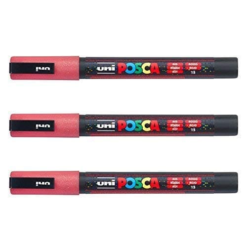 Posca Marqueurs PC-3 M Uni-Ball + Gamme complète de 40 couleurs disponibles + Artisans et passionnés + Décoration et art — Rouge pailleté