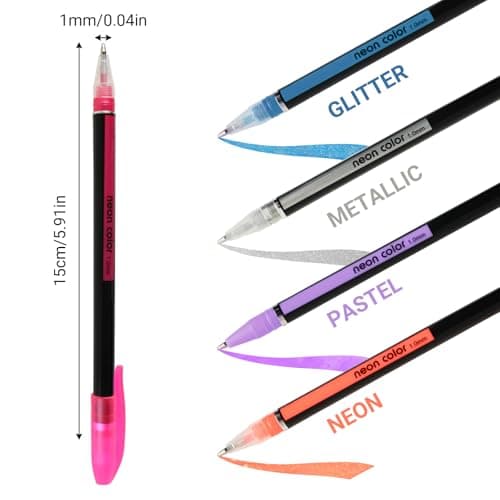 Set de 48 stylos gel – 12 métalliques, 12 stylos gel pailleté, 12 néon, 12 aquarelle – Parfait pour dessin, écriture et