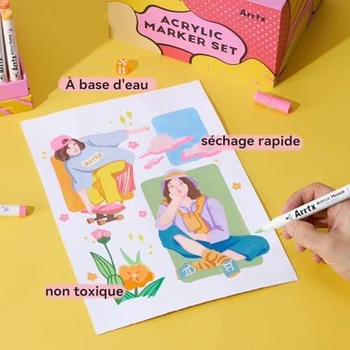 Marcos Acrylique, 120 Stylos, Marqueurs Acrylique pour Artistes Adultes, Coloriage, Dessin Animé, Pointe Pinceau pour Pe