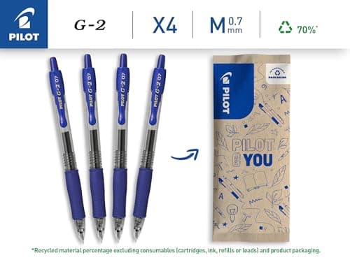 PILOT - Lot de 4 stylos roller à encre gel rétractables et rechargeables - Stylos en plastique recyclé - Idéal pour étud