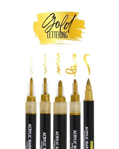 Marker doré Online, stylos acryliques pour feutres à peinture handlettering, boir, verre et plastique, 5 pointes différe