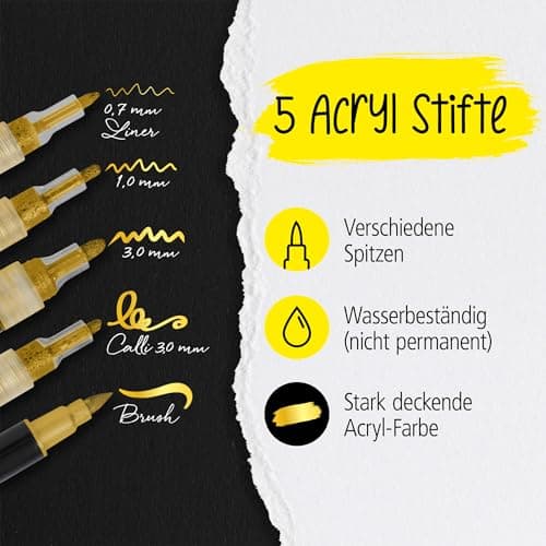 Marker doré Online, stylos acryliques pour feutres à peinture handlettering, boir, verre et plastique, 5 pointes différe