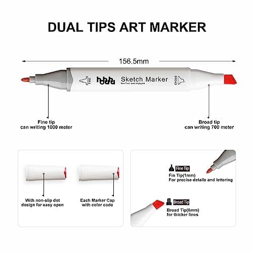 Marqueurs hhhouu 100 Couleurs Alcool Feutres Double Pointe, Pour Adultes Artiste DIY, Peinture Coloriage MH-100W