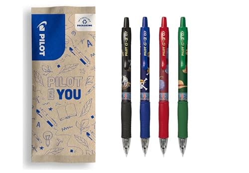 PILOT - Lot de 4 stylos roller à encre gel rétractables et rechargeables - Stylos en plastique recyclé - Idéal pour étud — Noir, Bleu, Rouge, Vert