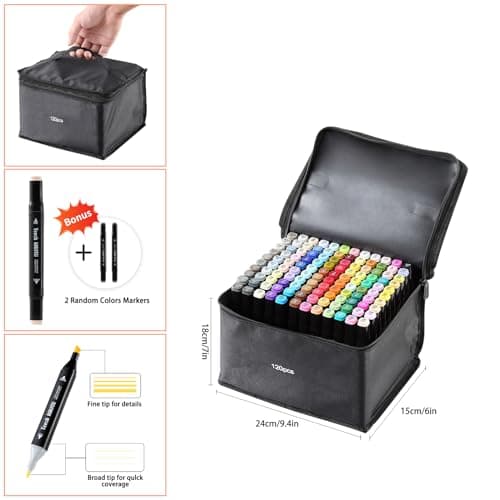 Ordeluxe 120 couleurs feutre à alcool pour artistes et adultes à colorier, séchage rapide en une seconde, avec étui de t