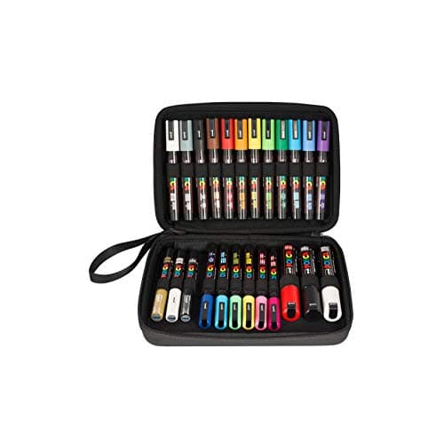 POSICA Mitsubishi Pencil Mallette 24 Marqueurs Fines à Pointes Extra-Fin / Moyennes / Biseautées Tout Support - Marqueur