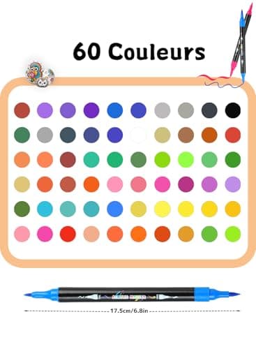 AEDAGA 60 Couleurs Feutre Acrylique pour Artistes et Enfants, Marqueur Acrylique Double Pointe avec Pinceau et Pointe Fi