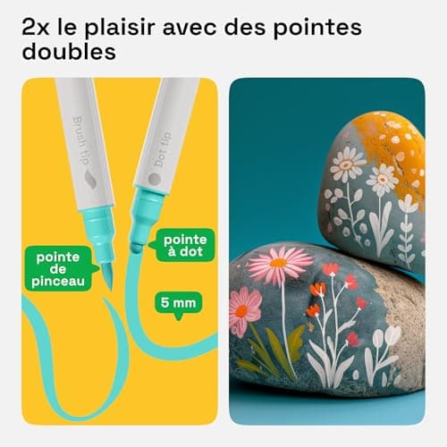 Artistro 24 feutres acryliques double pointe - peinture sur tissu, toile, pierre, verre, bois, papier - idéal pour DIY e