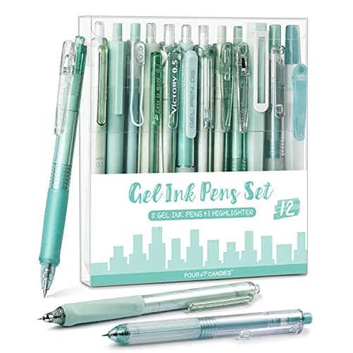 Four Candies Bleuet Crayon Set Neutral 11 Bons_feuillets et 1 Marcador, Pointe Fine Rétrogérez 0.5mm, Stylets Adhésifs M — Vert