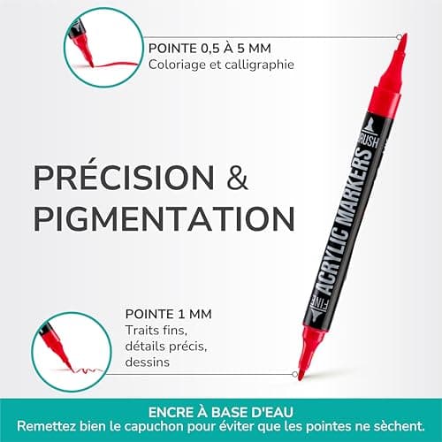 Marqueur Acrylique Zenacolor Double Pointe 48 Couleurs pour Artiste - Feutres Peinture - Pochette Incluse