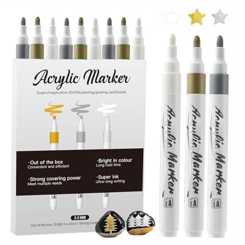 Lomdung 9 Pièces Marqueur Peinture Acrylique pour Roche et Céramique, À Base D'Eau, Multicolore, Idéal pour Artiste Amou