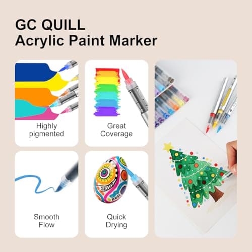 GC QUILL Marqueurs Acryliques à 48 Couleurs – Feutres Pinceau Adulte pour Artiste – DIY et Coloriage – GC-AM48