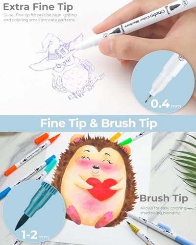Ohuhu 160 Feutres de Couleur pour Adultes - Aquarelle et Double Pointe Fine et Pinceau pour Calligraphie et Mandala, Mau