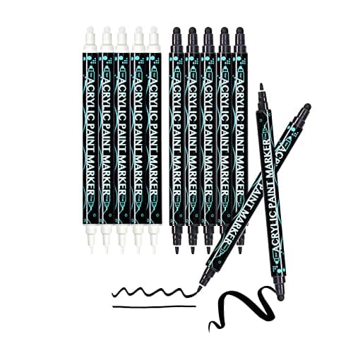 FiveMileBro Marqueurs Acryliques Noir et Blanc pour Toile et Supports Multimédia, Marqueurs Peinture pour Artistes, 10PC