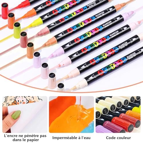 Marqueurs à Pinceau Acrylique 24 Feutres pour Tons Chair et Peinture Acrylique pour Portrait Enfants et Adults - Verre B