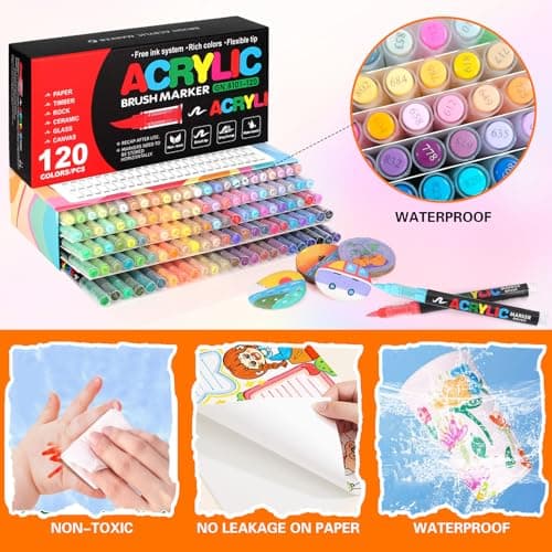 Gunsamg Peinture Acrylique 120 Couleurs pour la Peinture Rock et Decoration de Bois Pierre Céramique Tissu Métal Toile F