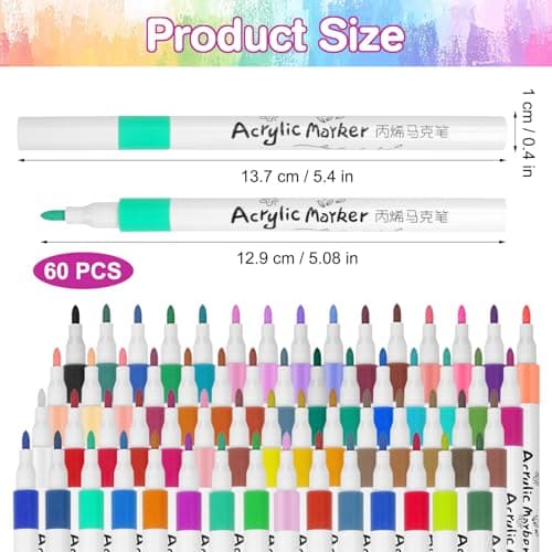 Marqueurs de Feutre Peinture Acrylique Nicety 60 Pièces pour Pierre, Toile, Verre - Feutres Acryliques Universels pour C